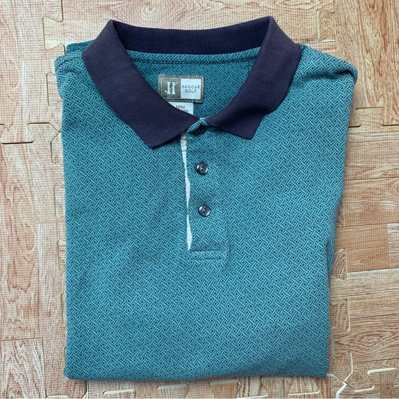 Vintage Haggar Golf Polo Shirt Mens Medium Blue Short Sleeve Crazy Abstract 90s - Picture 8 of 8